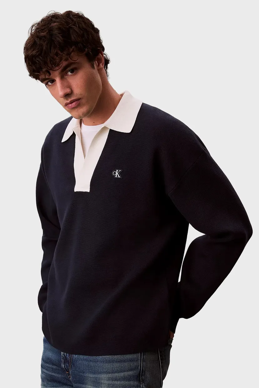 Чоловіче темно-синє поло SOLID OVERSIZED JOHNNY COLLAR 4