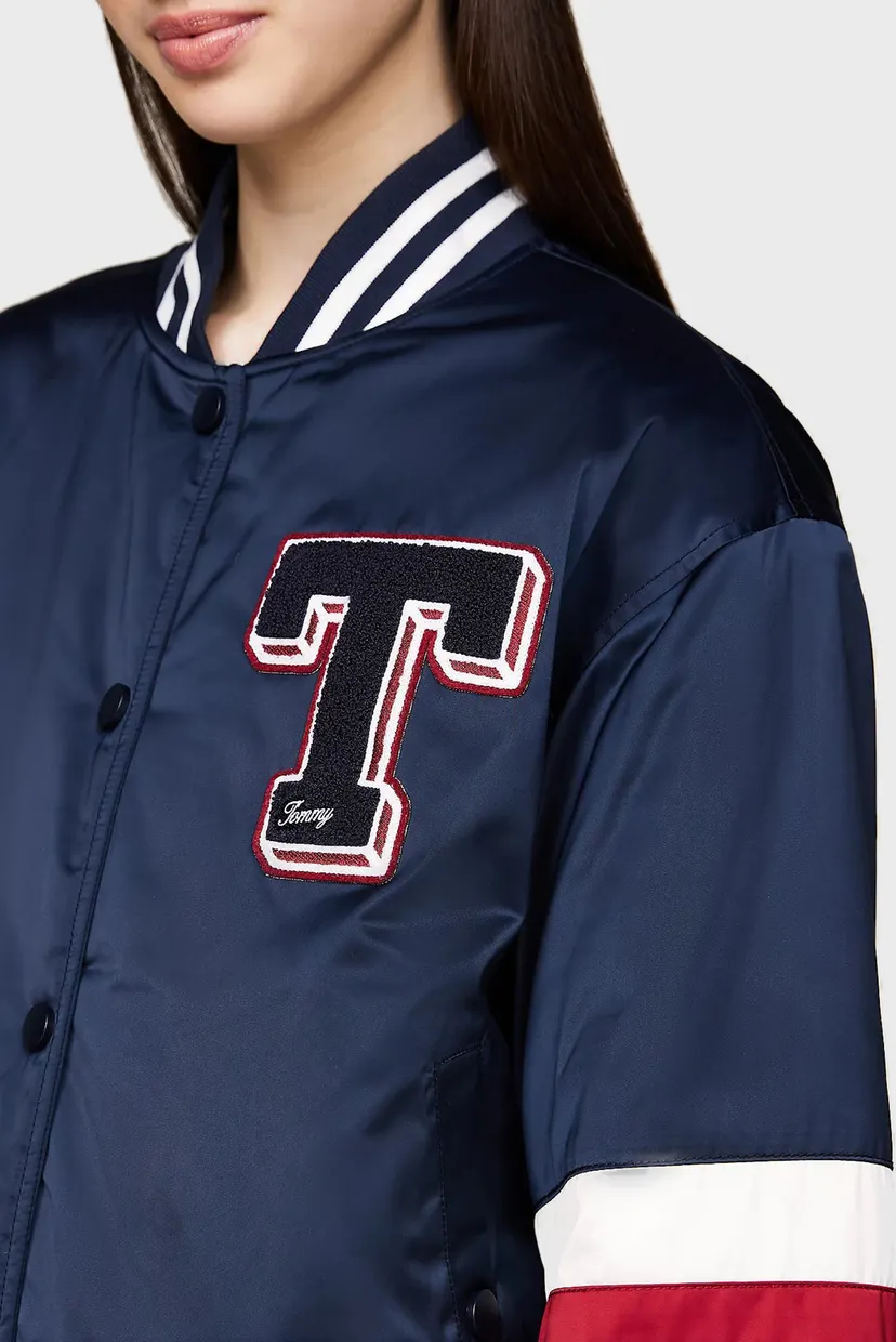 Женский темно-синий бомбер TJW LETTERMAN SATIN BOMBER 4