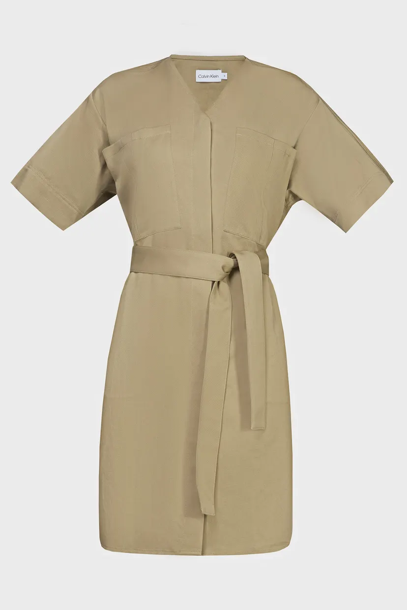 Женское бежевое платье COTTON LINEN BELTED SHIFT DRESS 5