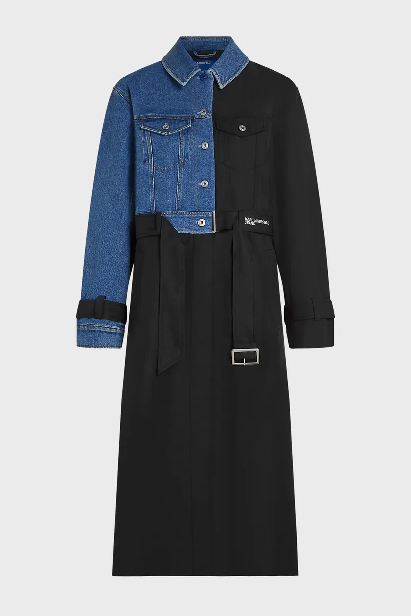 Женский черный плащ MIXED MATERIAL 5