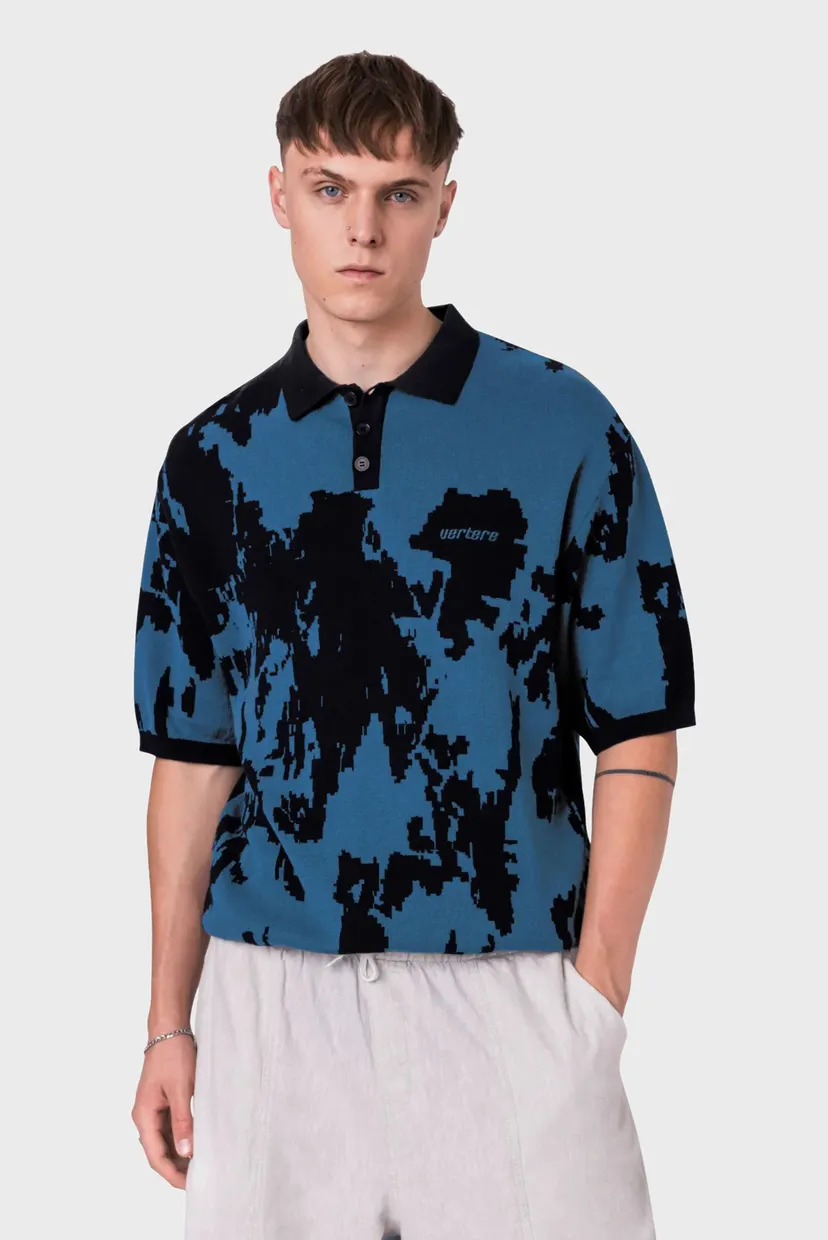 Синее поло с узором KNIT POLO (унисекс) 3