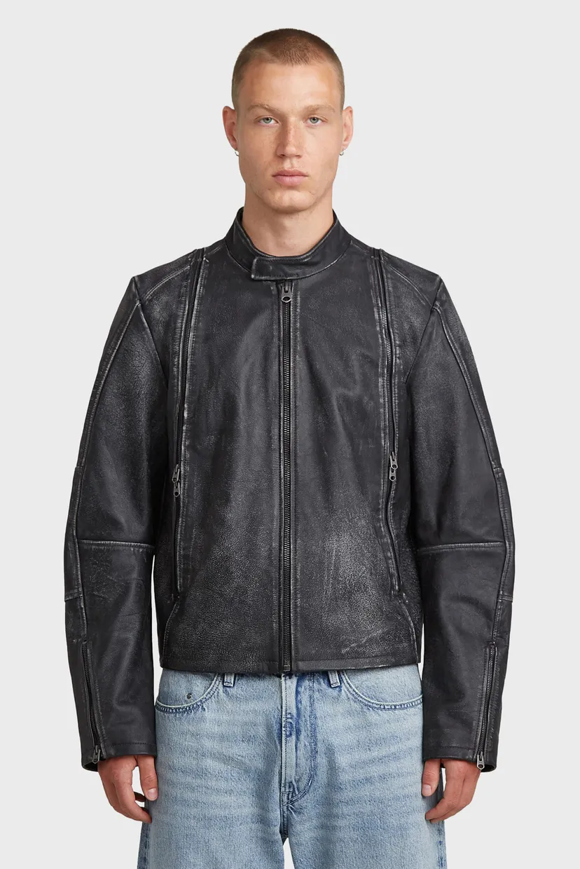 Мужская темно-серая кожаная куртка Leather Blouson G-Star RAW