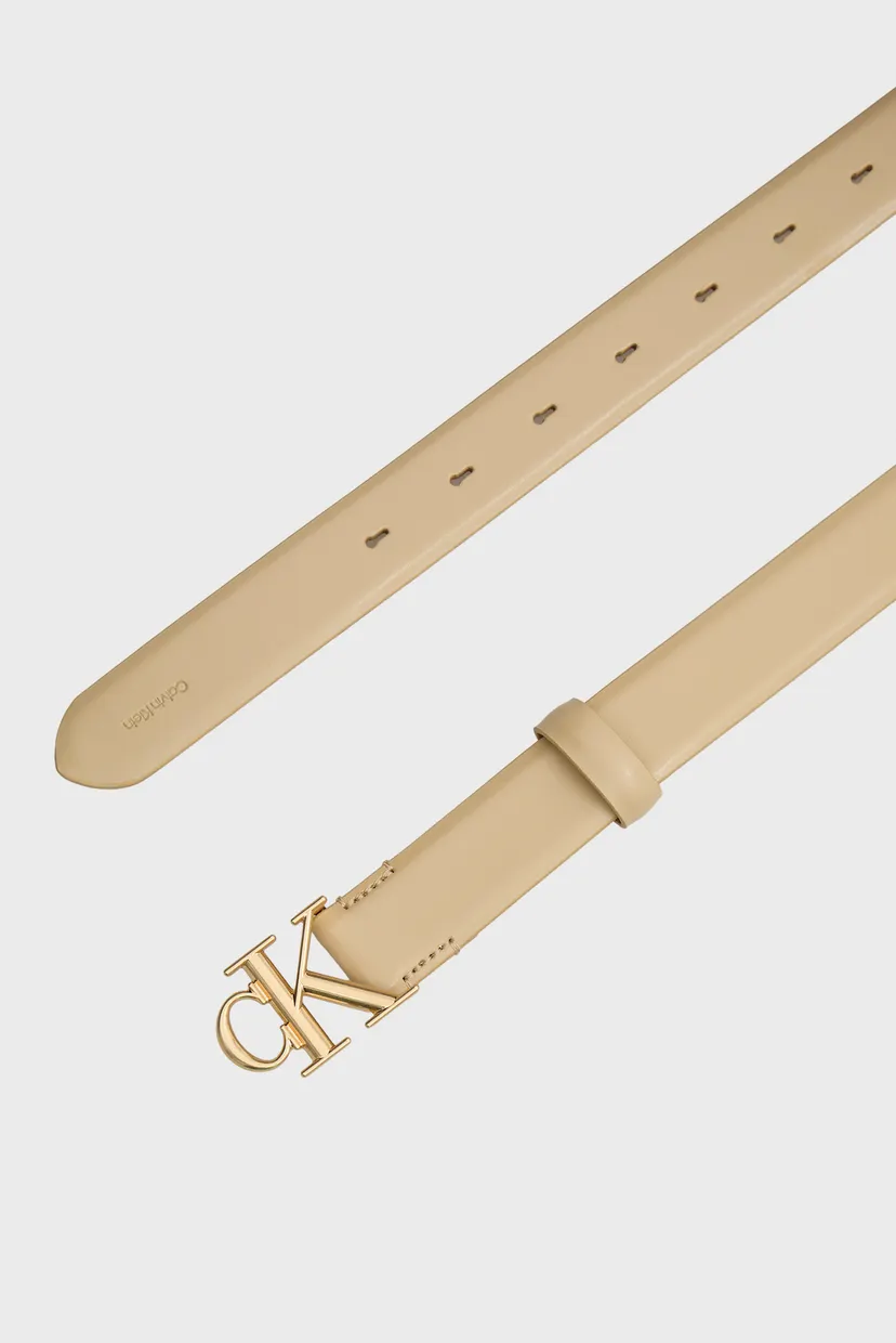 Женский бежевый кожаный ремень ROUND CK BUCKLE 3