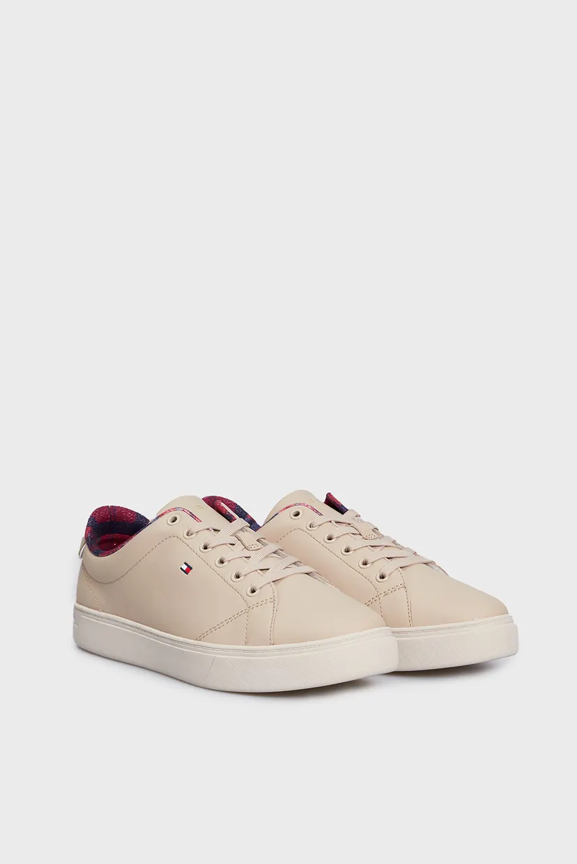 Женские бежевые кожаные сникерсы ESSENTIAL COURT SNEAKER TARTAN 3