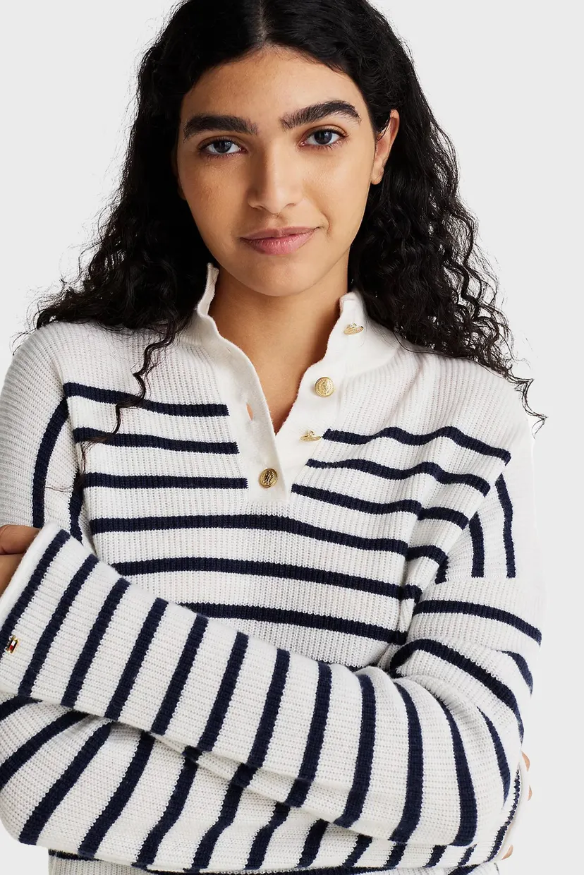 Жіноча вовняна кофта у смужку GOLD BUTTON POLO LS SWEATER 4