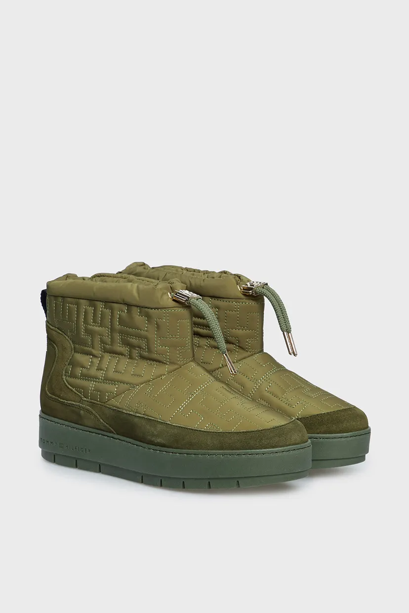Женские зеленые дутики с узором TOMMY MONOGRAM SNOWBOOT 3