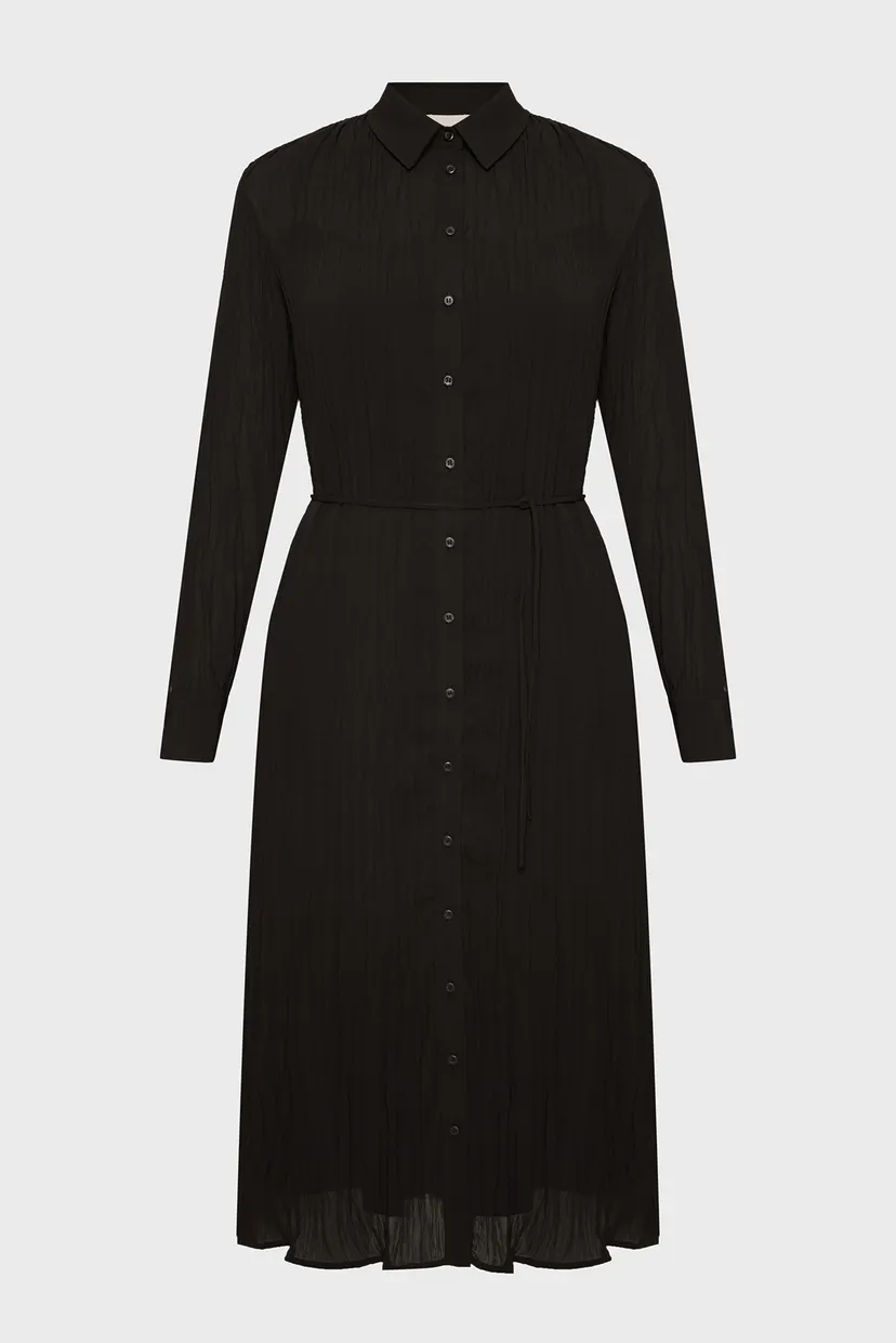 Женское черное платье PLEATED LS MIDI SHIRT DRESS 5