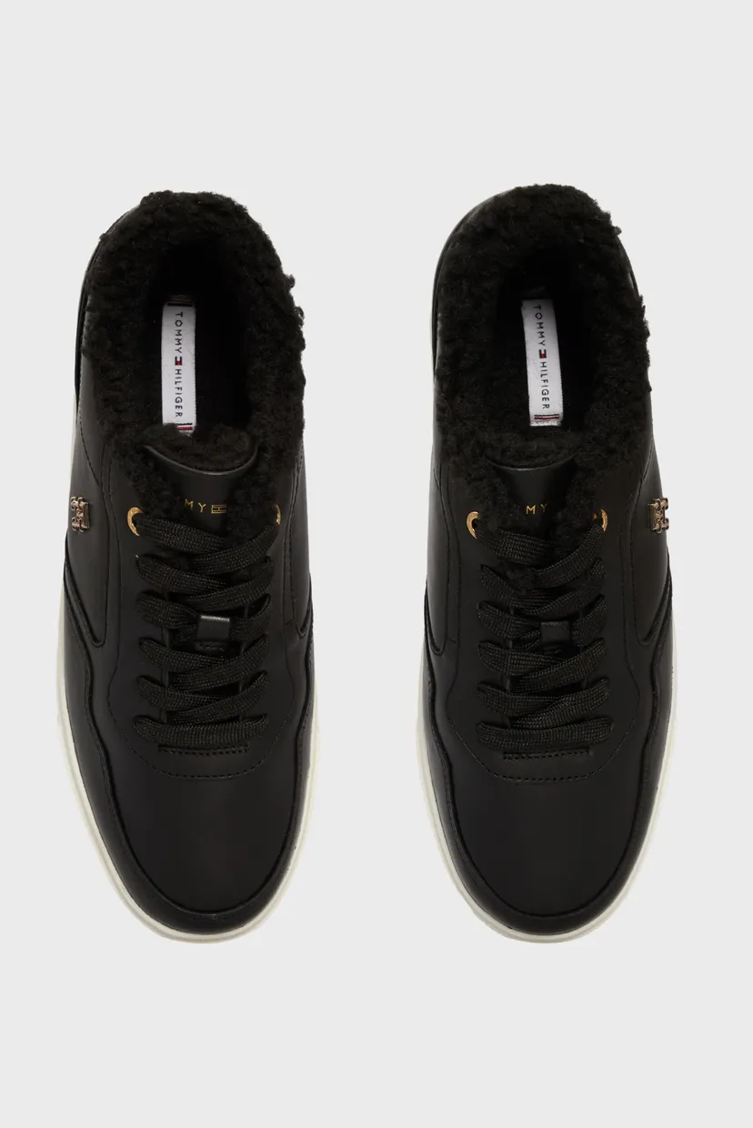 Женские черные кожаные сникерсы ESSENTIAL PLATFORM SNEAKER FUR 4