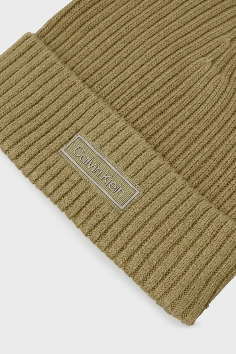 Мужская оливковая шапка PATCH CHUNKY RIB COTTON BEANIE 4