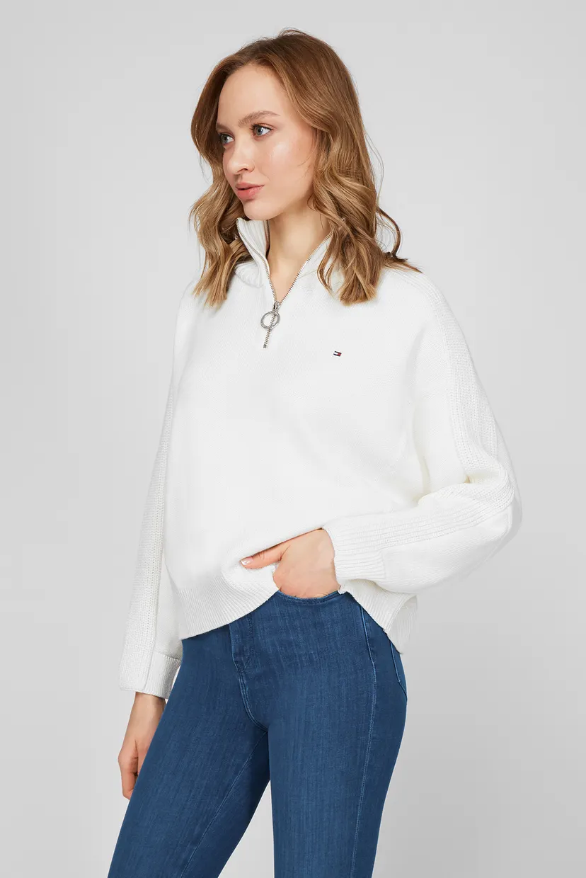 Женская белая кофта ZIP-UP HIGH-NK SWT Tommy Hilfiger WW0WW30421