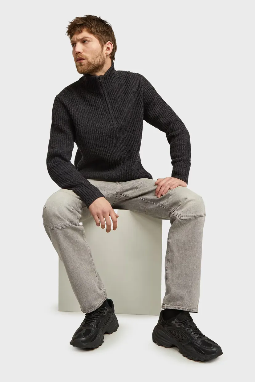 Мужская темно-серая шерстяная кофта Essential half zip knit 4
