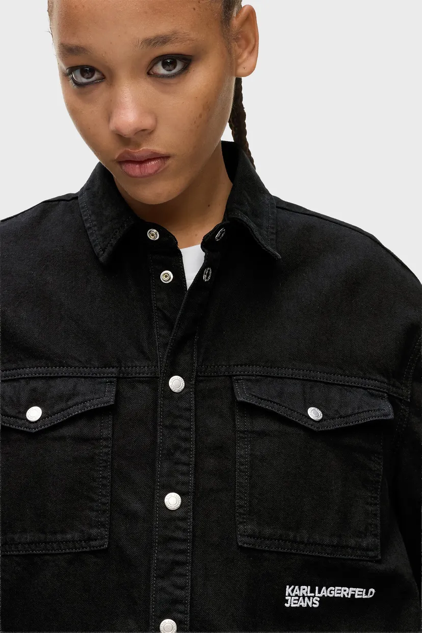 Женская черная джинсовая рубашка overshirt 4