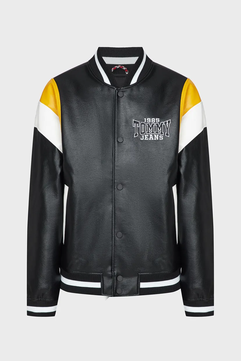Мужской черный бомбер TJM RLX FAUX LEATHER LETTERMAN 6