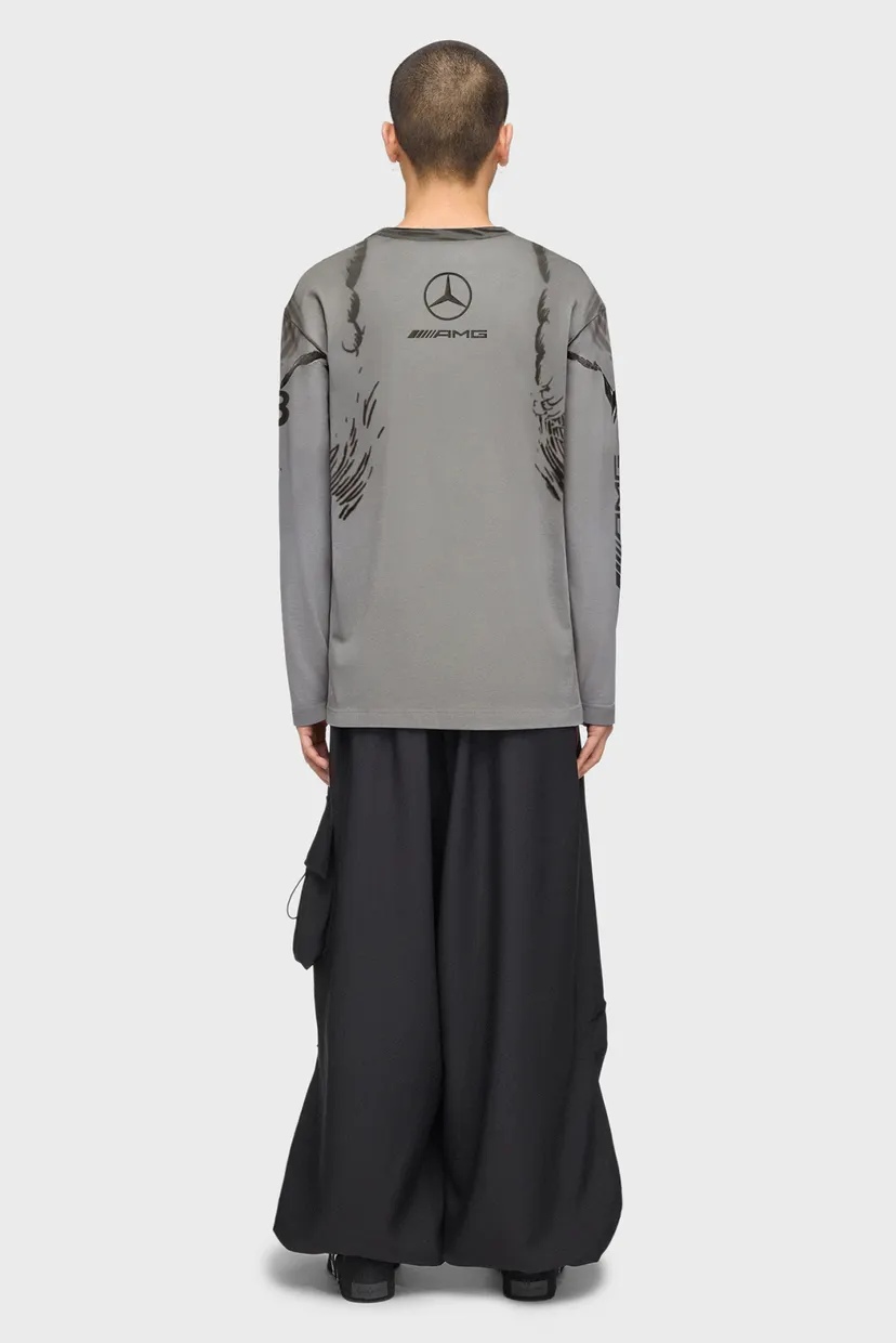 Серый лонгслив с узором Y-3 MERCEDES WOLF GRAPHIC (унисекс) 3