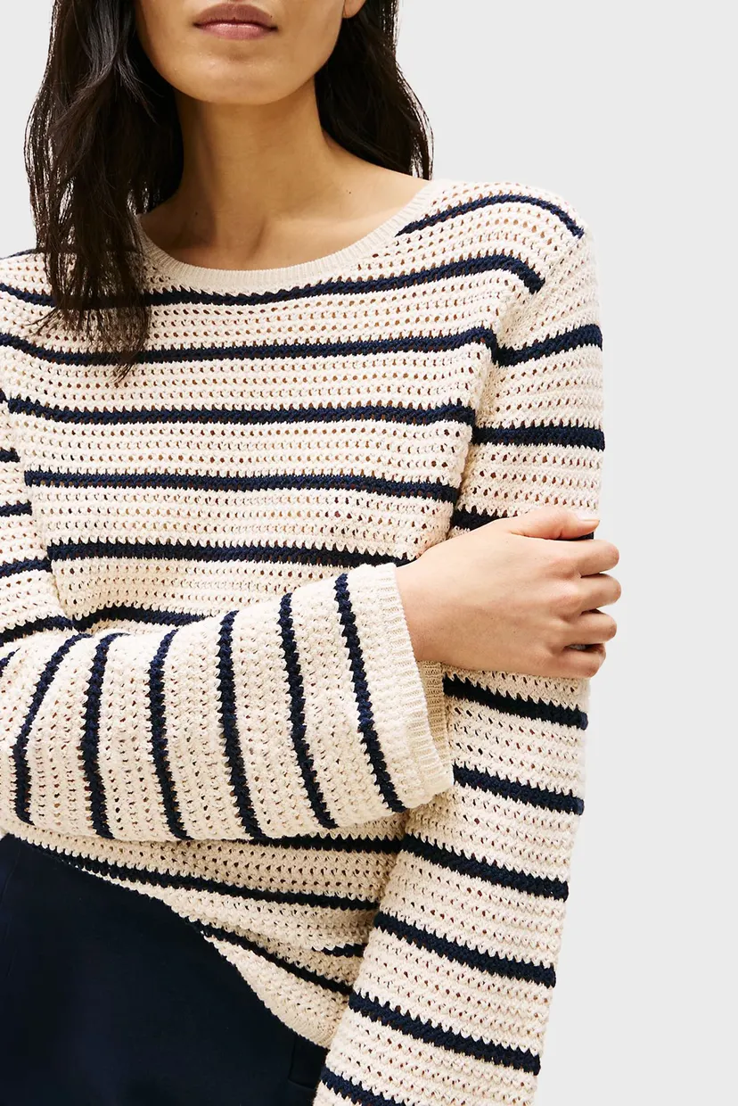Жіночий білий джемпер у смужку POINTELLE CROCHET OPEN-NK 4
