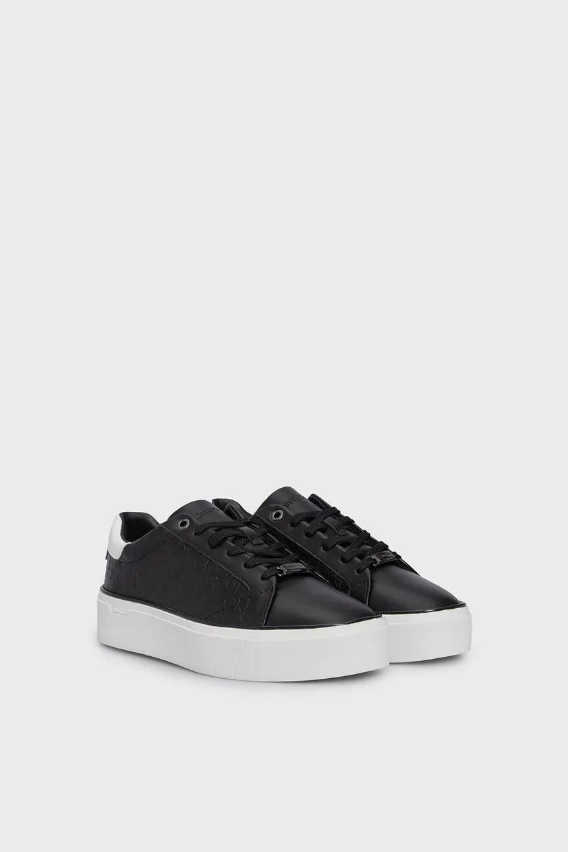 Женские черные кожаные сникерсы FLATFORM C LACE UP - MONO MIX 3