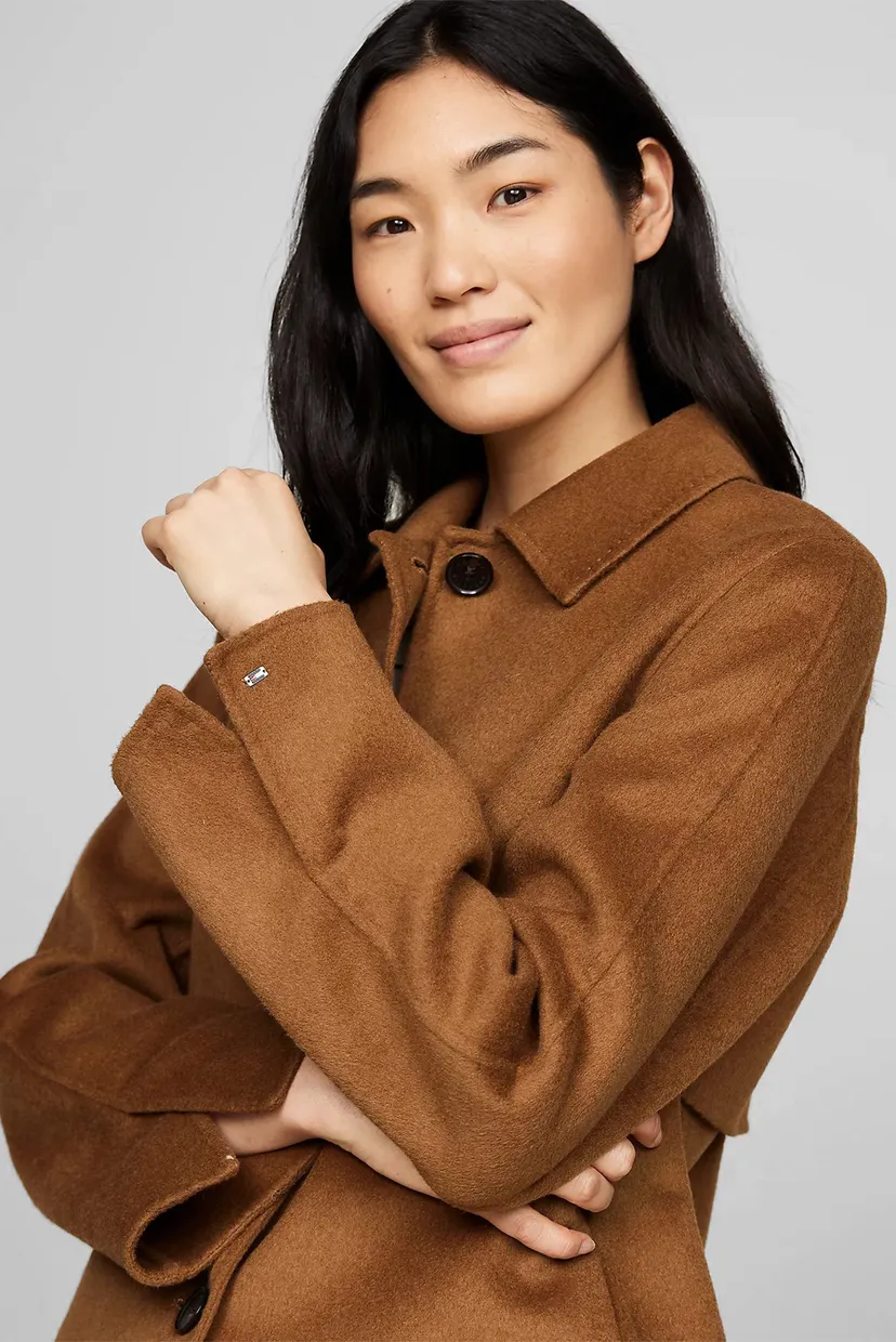 Жіноче коричневе вовняне пальто MD DF WOOL BLEND SHORT SB TRENCH 4