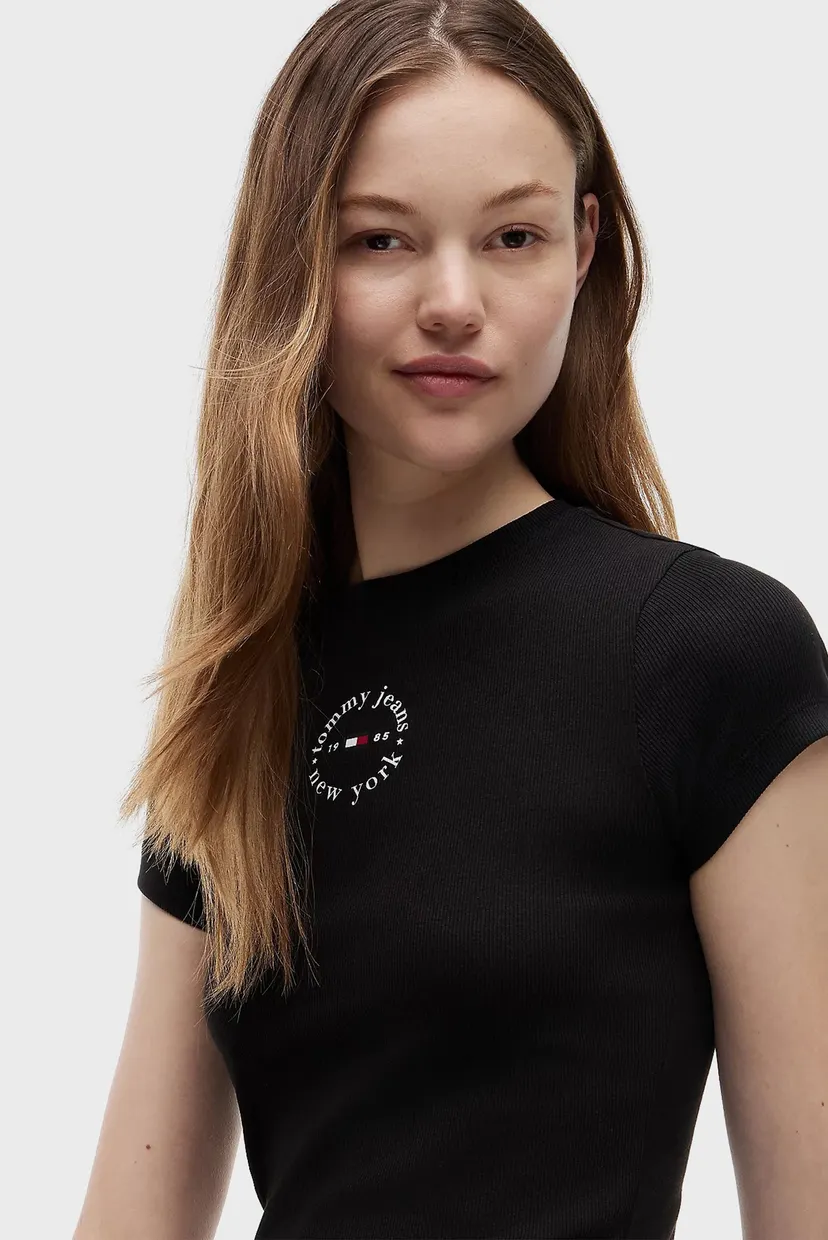 Жіноча чорна футболка SLIM ESS LOGO2 RIB TEE EXT 4