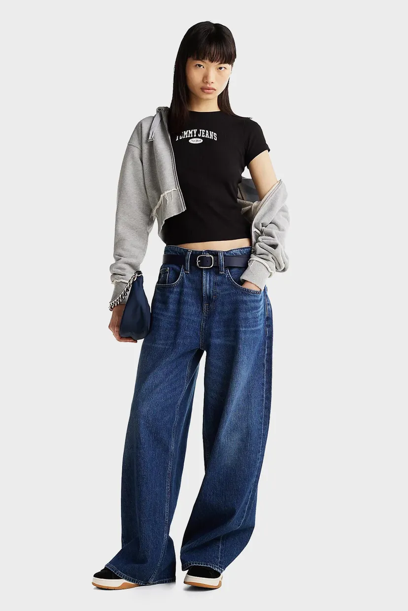 Женская черная футболка TJW SLIM VARSITY RIB TEE EXT 2