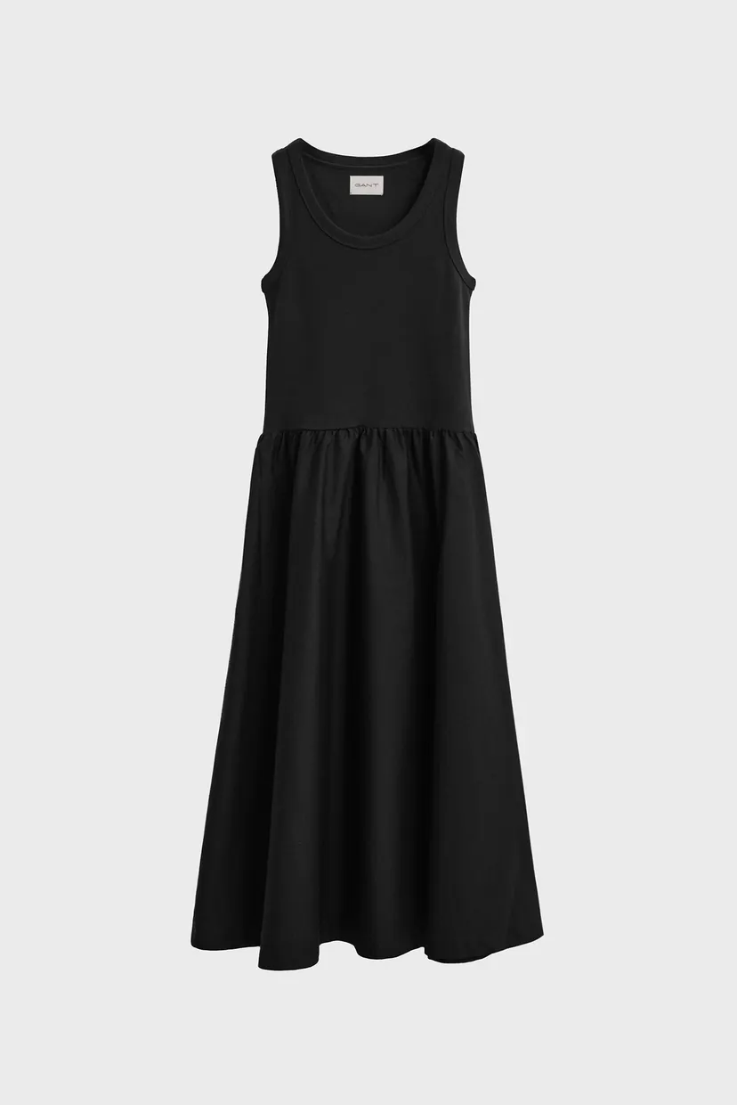 Женское черное платье MIDI JERSEY WOVEN COMBO DRESS 5