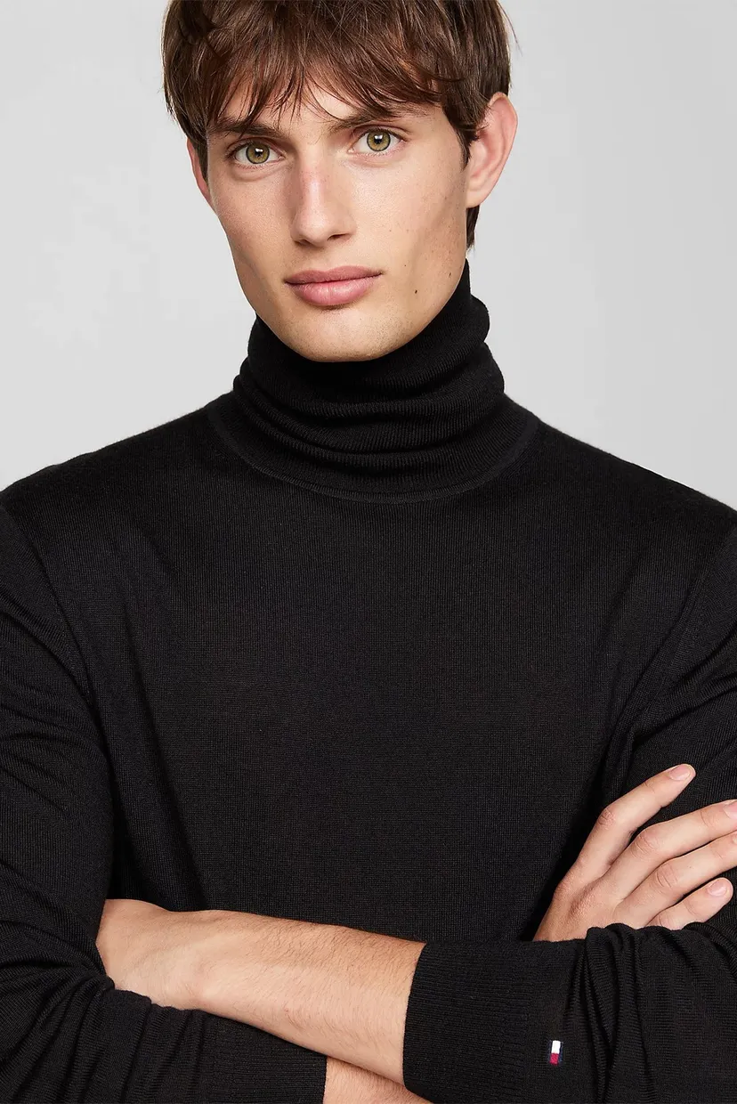 Мужской черный шерстяной гольф DC FINE GAUGE MERINO ROLL NK 4