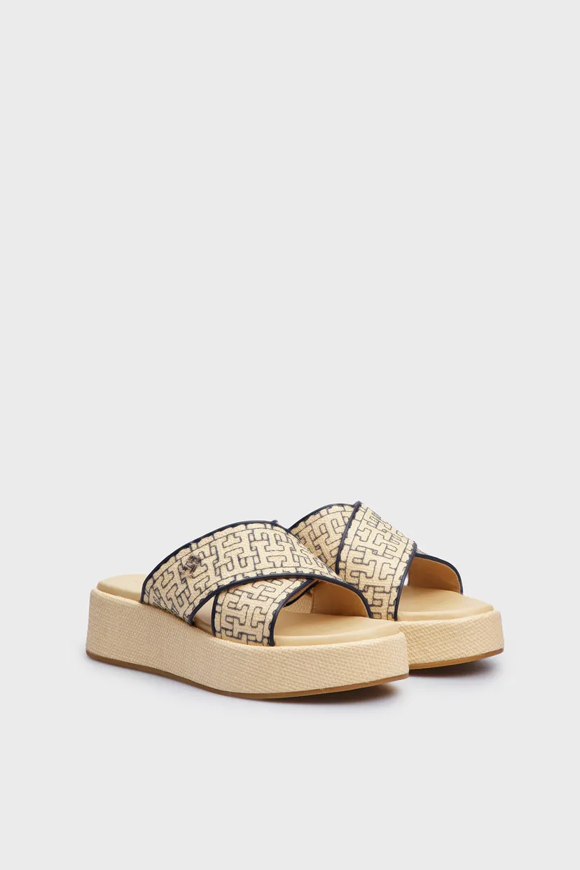 Женские бежевые слайдеры с узором TH MONO RAFIA FLATFORM 3