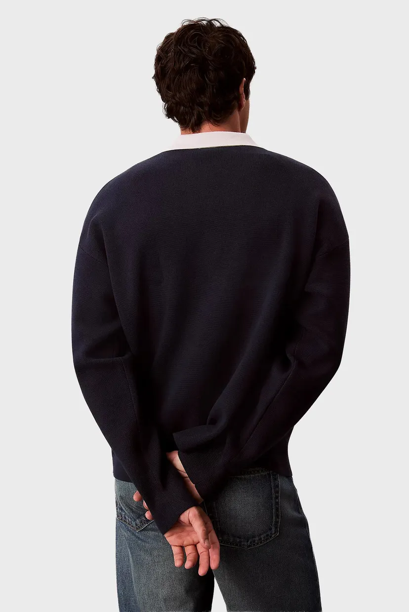 Чоловіче темно-синє поло SOLID OVERSIZED JOHNNY COLLAR 3