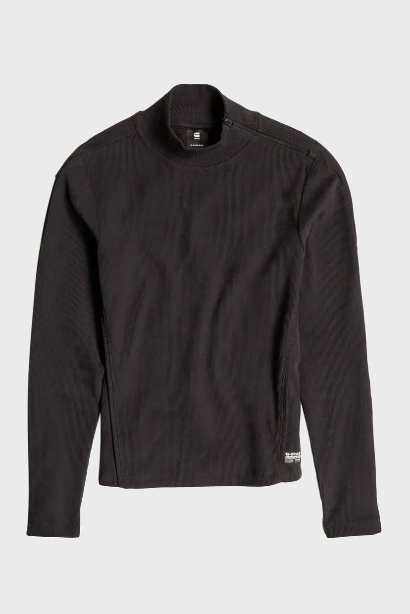 Женский черный лонгслив Asymmetric zip cropped slim mock 6