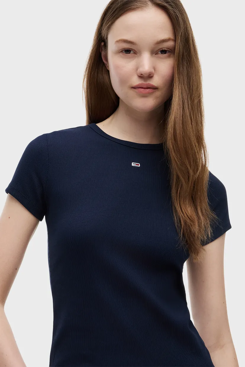 Женская темно-синяя футболка TJW SLIM ESSENTIAL RIB SS EXT 4