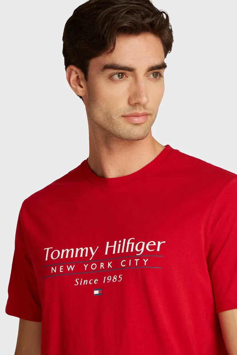 Чоловіча червона футболка HILFIGER CENTER STACK TEE 4