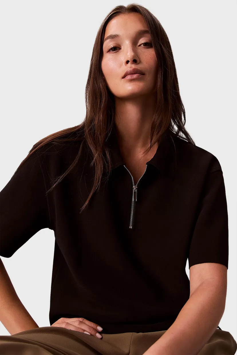 Жіноче чорне поло TAILORED KNIT COLLAR ZIP TOP 5