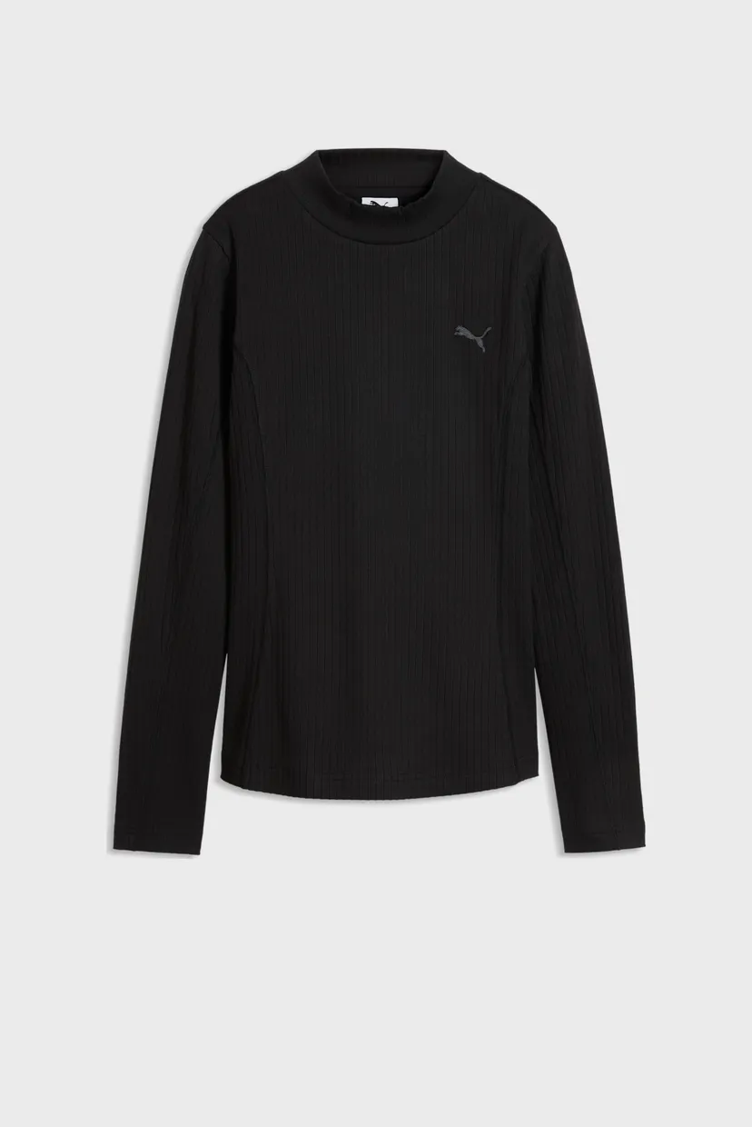 Женский черный лонгслив HER Slim Rib Long Sleeve Tee Women 4