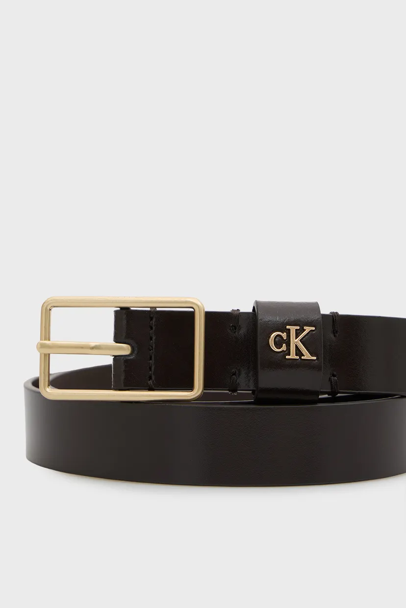 Жіночий темно-коричневий шкіряний ремінь SQUARE BUCKLE CK LOOP 25MM 3