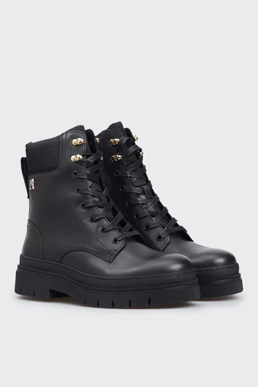 Жіночі чорні шкіряні черевики CLEATED LACE-UP LTHR MIX MONO TL 3