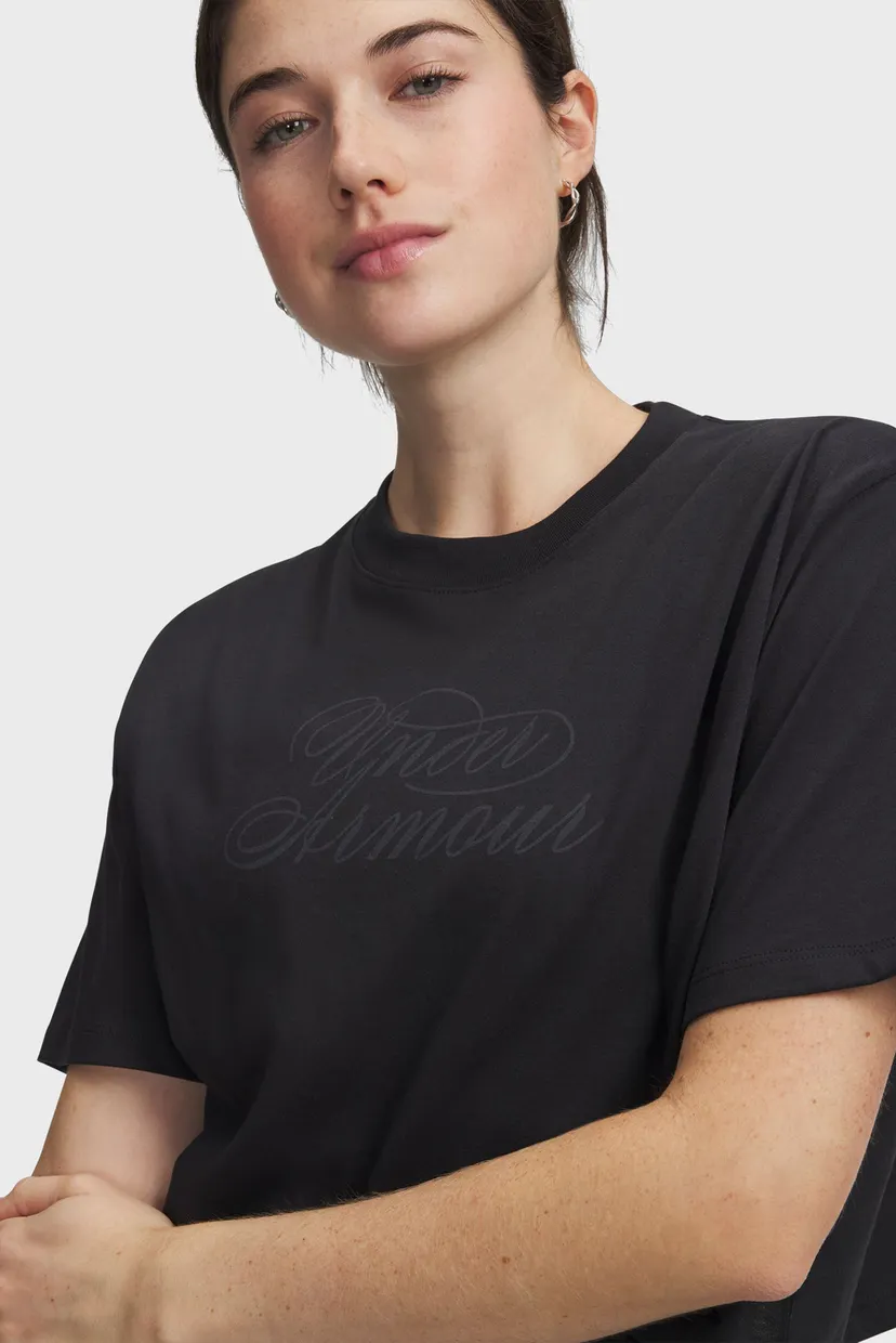 Женская черная футболка UA W SCRIPTHEART CROP SS-BLK 3