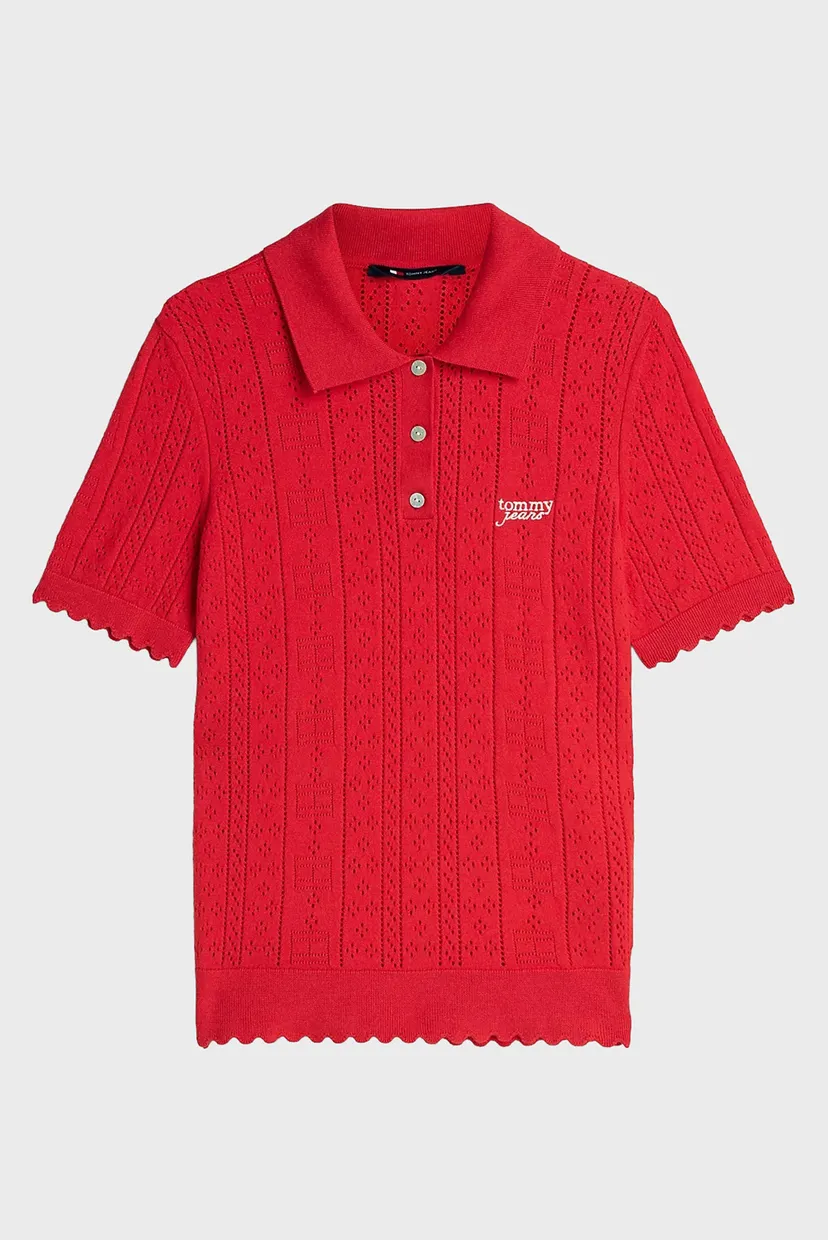 Женское красное поло POINTELLE POLO SWEATER 6