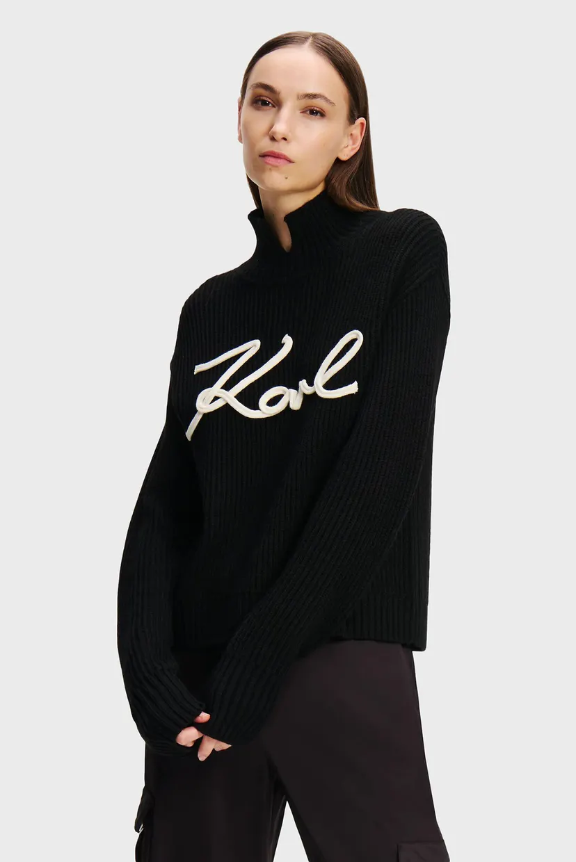 Женский черный шерстяной свитер SOUTACHE SIGNATURE Karl Lagerfeld