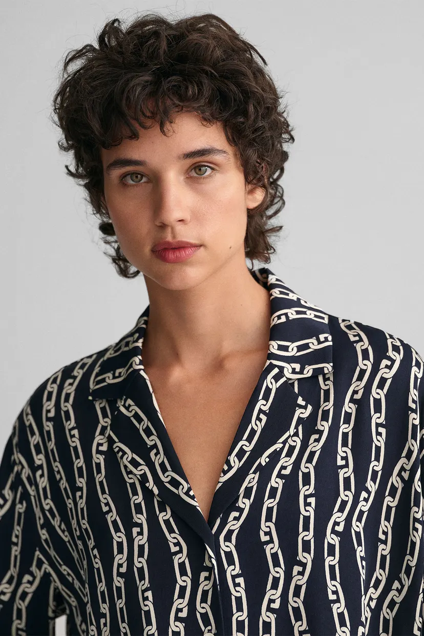 Женская темно-синяя блуза с узором RELAXED CHAIN PRINT PYJAMA 4