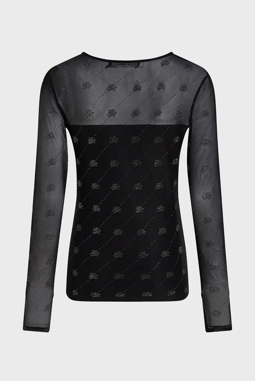 Женский черный топ MESH RHINESTONE 6