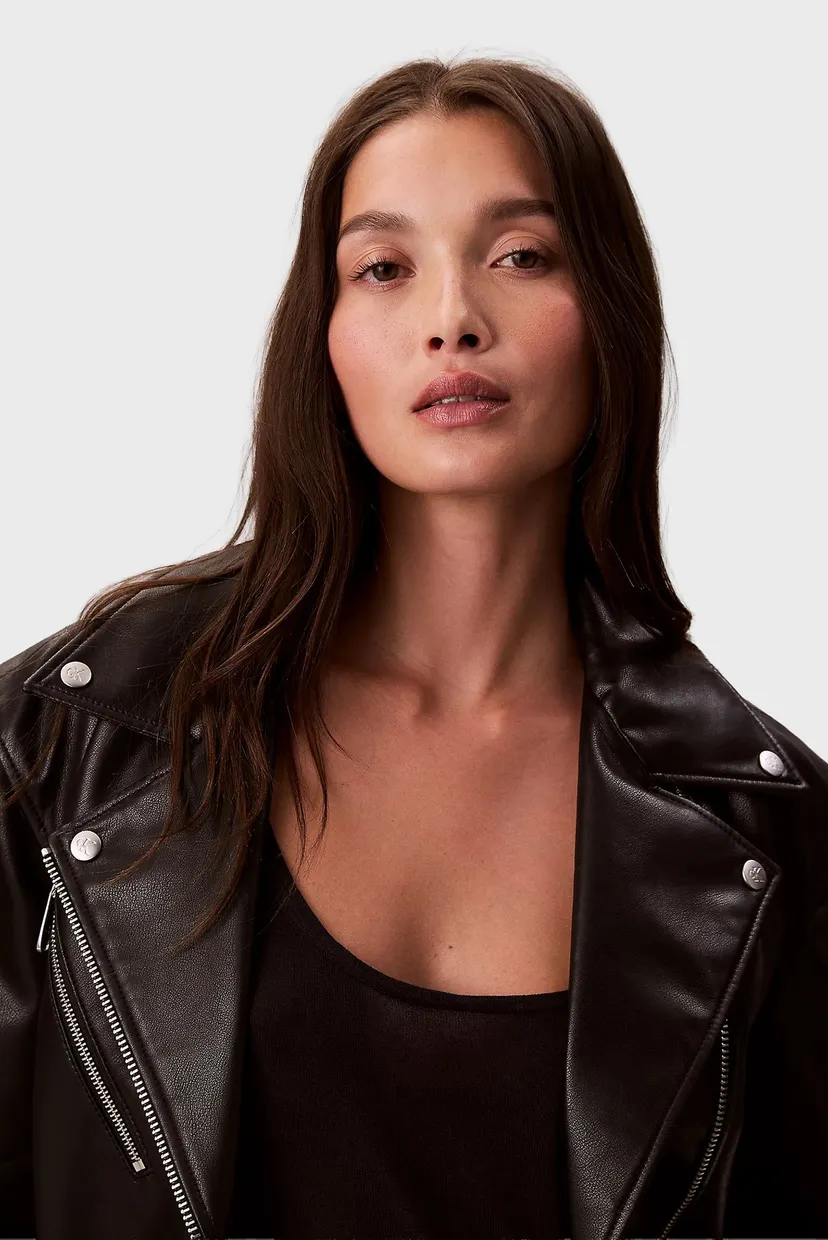 Женская черная косуха FAUX LEATHER MOTO JACKET W/BELT 5