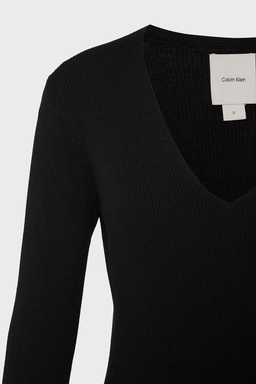Женский черный пуловер ICONIC RIB V-NK SLIM SWEATER 5
