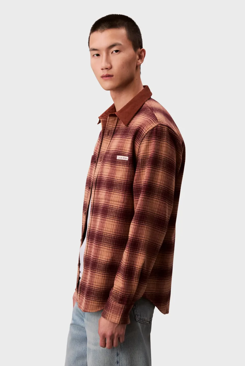 Мужская коричневая рубашка в клетку LS BRUSHED YD 3