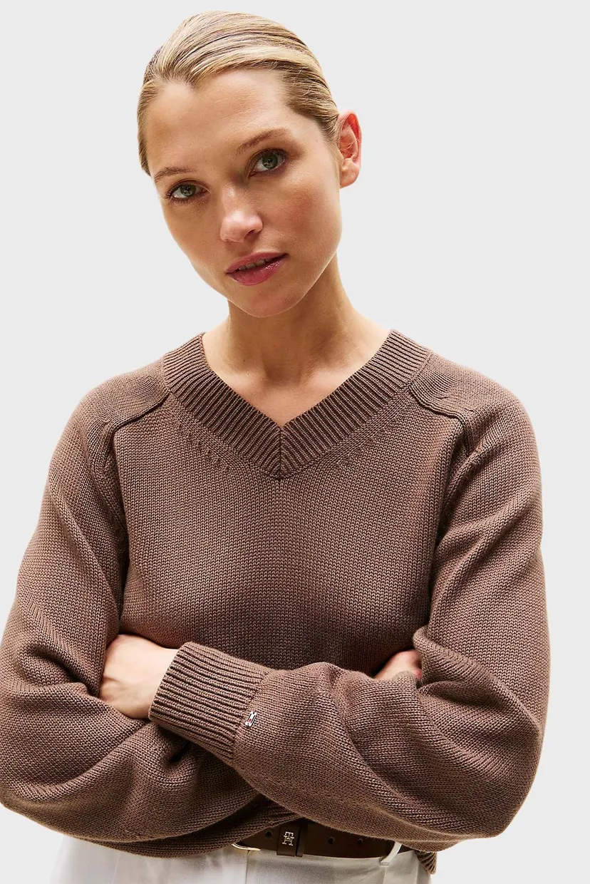 Женский коричневый пуловер CO JERSEY MID GG V-NK LS 4