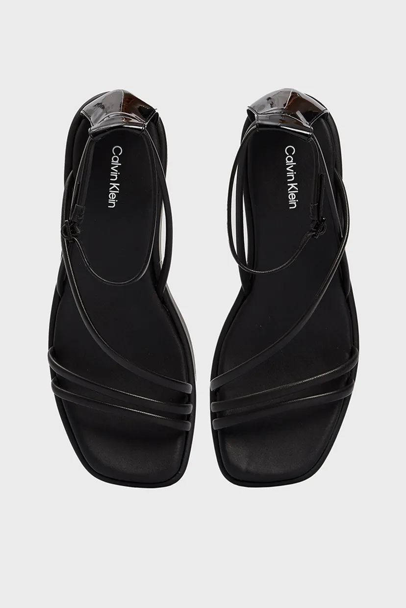 Жіночі чорні шкіряні босоніжки WEDGE SANDAL 30 LTH 4