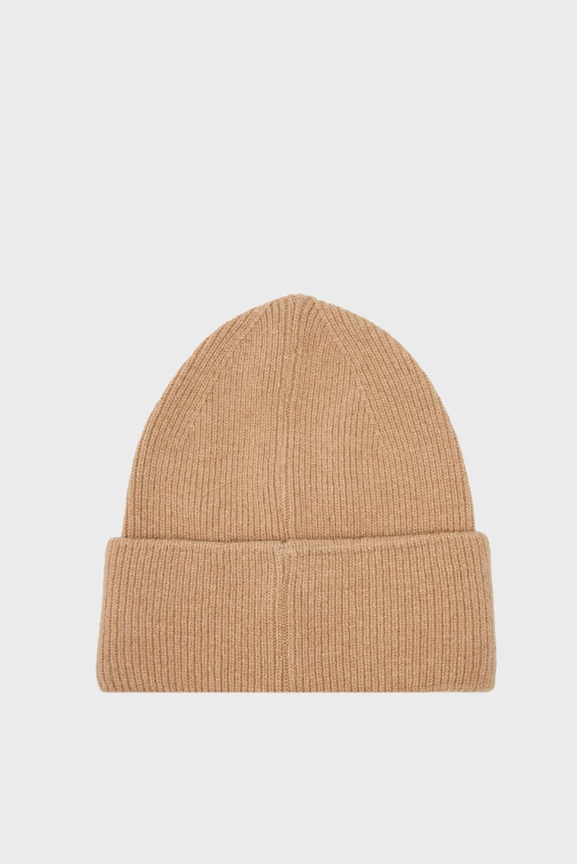 Мужская бежевая шерстяная шапка LEATHER PATCH DOCKER BEANIE 3