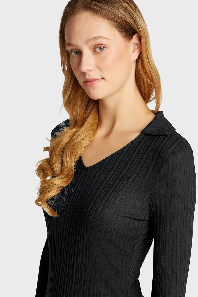 Женское черное платье SEMI SHEER RIB LONG DRESS 4