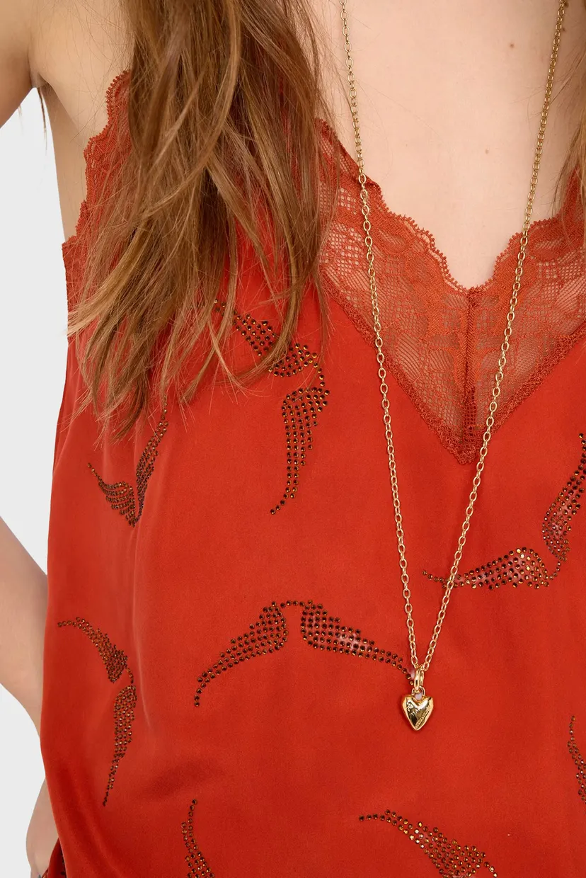 Жіночий червоний шовковий топ з візерунком Christy 5