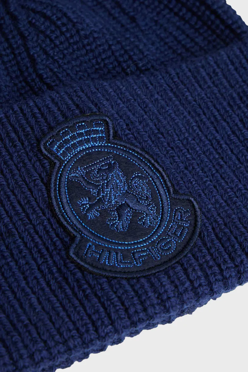 Мужская темно-синяя шерстяная шапка TH CREST WOOL BEANIE 4