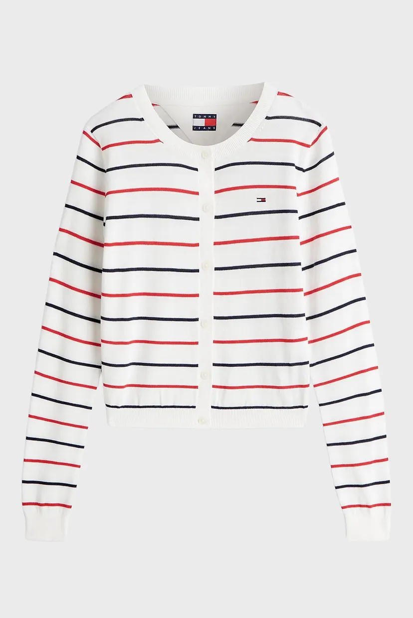Женский белый кардиган в полоску ESSENTIAL CREW NECK CARDIGAN 5