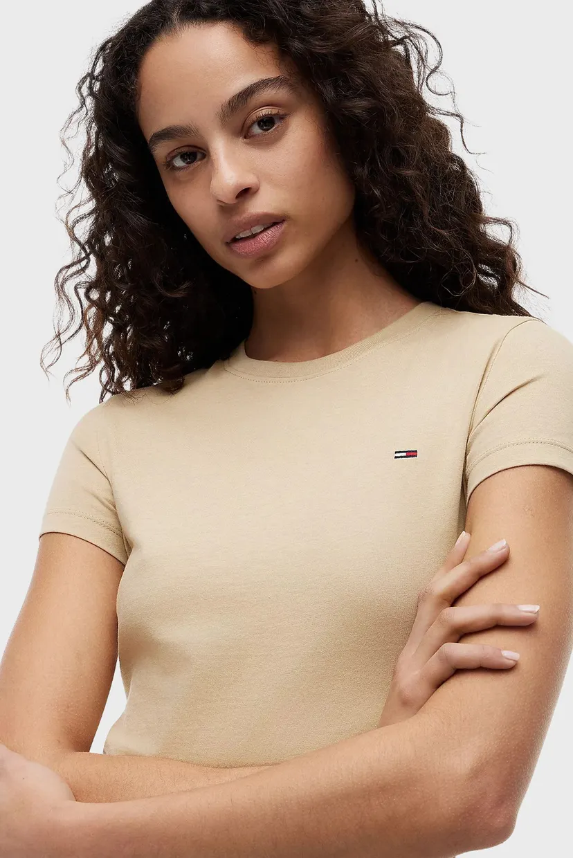 Женская бежевая футболка SLIM C-NECK 4